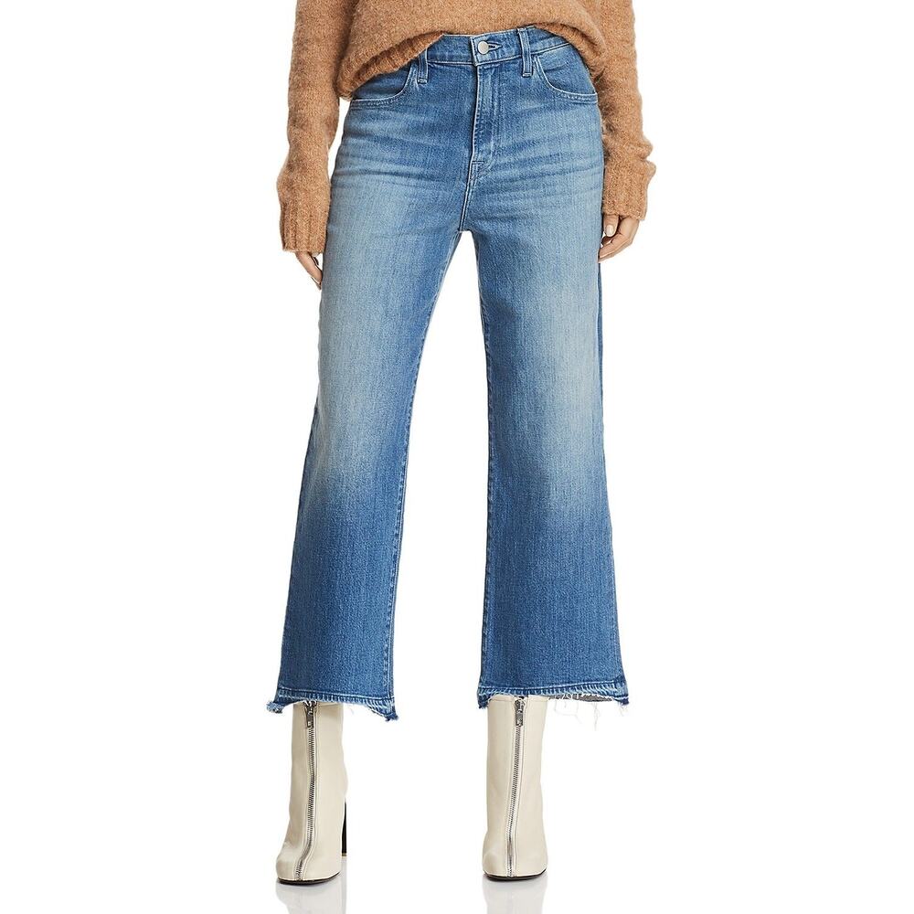 J. Brand Joan Crop Jeans Women's 27 High Rise Wide‎ Leg Raw Hem Stretch Denim